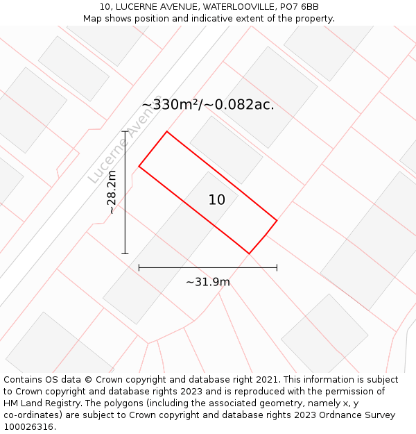 10, LUCERNE AVENUE, WATERLOOVILLE, PO7 6BB: Plot and title map