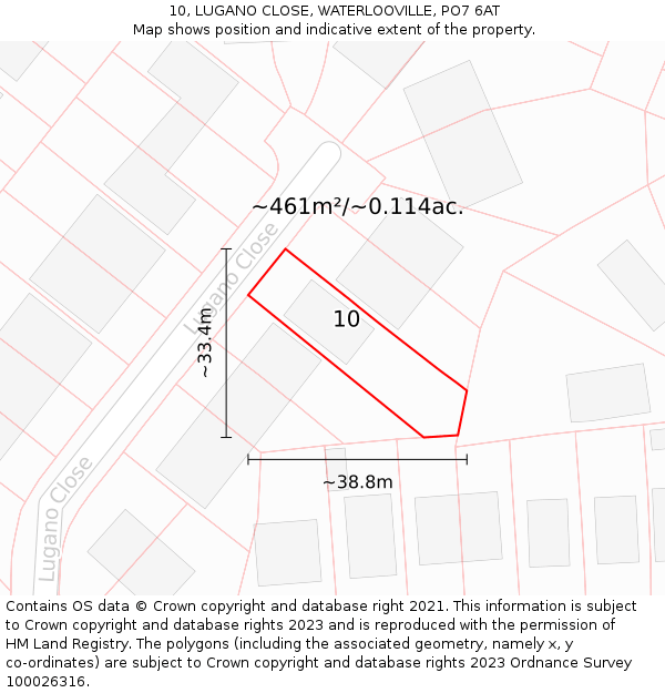 10, LUGANO CLOSE, WATERLOOVILLE, PO7 6AT: Plot and title map