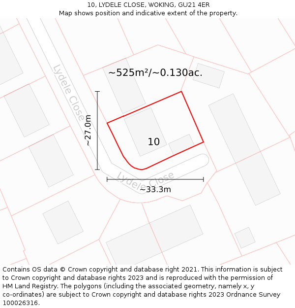 10, LYDELE CLOSE, WOKING, GU21 4ER: Plot and title map