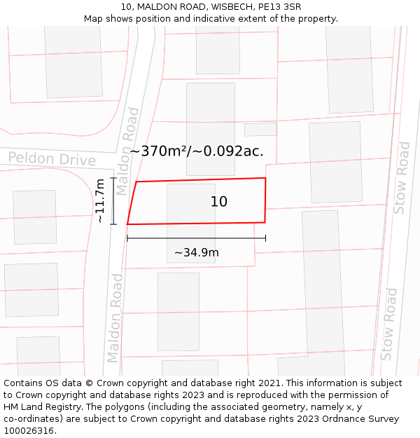 10, MALDON ROAD, WISBECH, PE13 3SR: Plot and title map