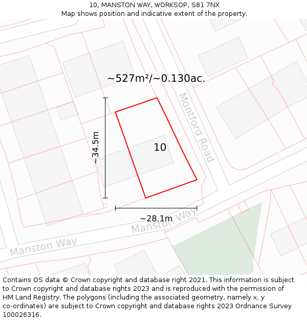 10, MANSTON WAY, WORKSOP, S81 7NX: Plot and title map