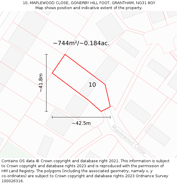 10, MAPLEWOOD CLOSE, GONERBY HILL FOOT, GRANTHAM, NG31 8GY: Plot and title map