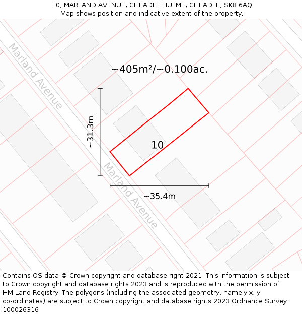 10, MARLAND AVENUE, CHEADLE HULME, CHEADLE, SK8 6AQ: Plot and title map