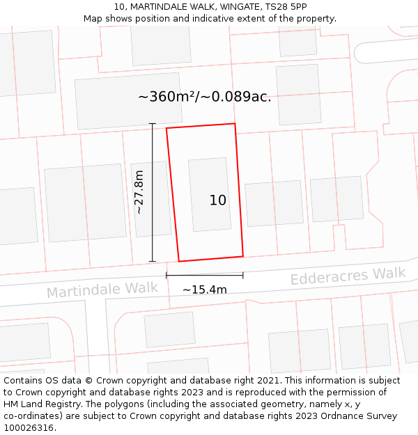 10, MARTINDALE WALK, WINGATE, TS28 5PP: Plot and title map