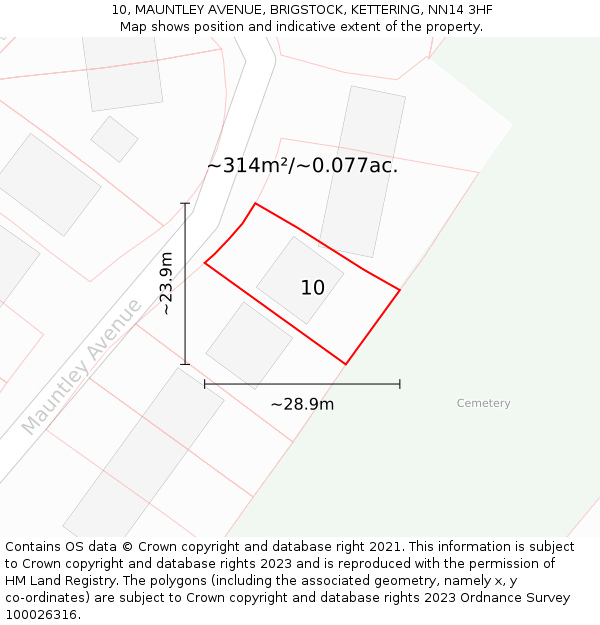 10, MAUNTLEY AVENUE, BRIGSTOCK, KETTERING, NN14 3HF: Plot and title map