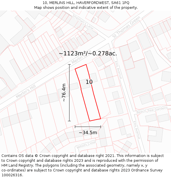 10, MERLINS HILL, HAVERFORDWEST, SA61 1PQ: Plot and title map