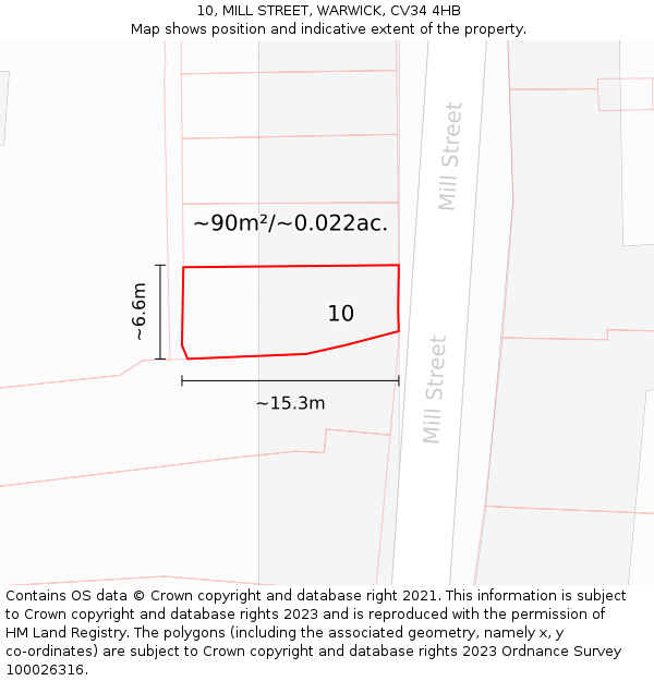 10, MILL STREET, WARWICK, CV34 4HB: Plot and title map