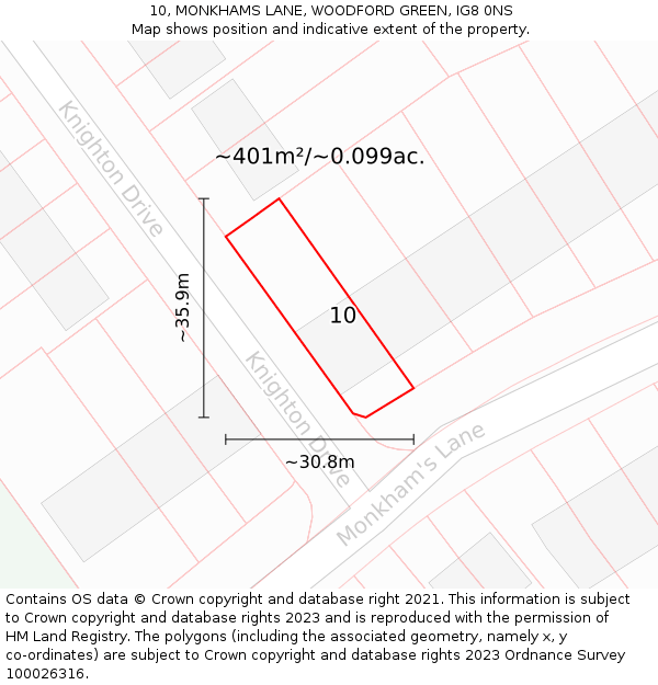 10, MONKHAMS LANE, WOODFORD GREEN, IG8 0NS: Plot and title map