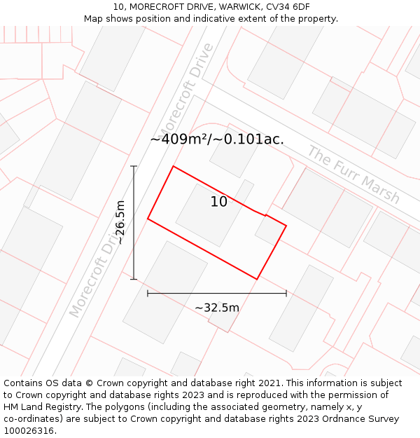 10, MORECROFT DRIVE, WARWICK, CV34 6DF: Plot and title map