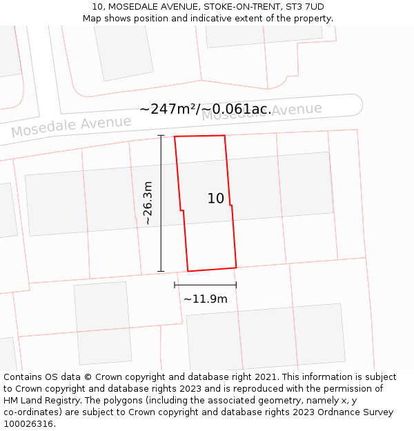 10, MOSEDALE AVENUE, STOKE-ON-TRENT, ST3 7UD: Plot and title map