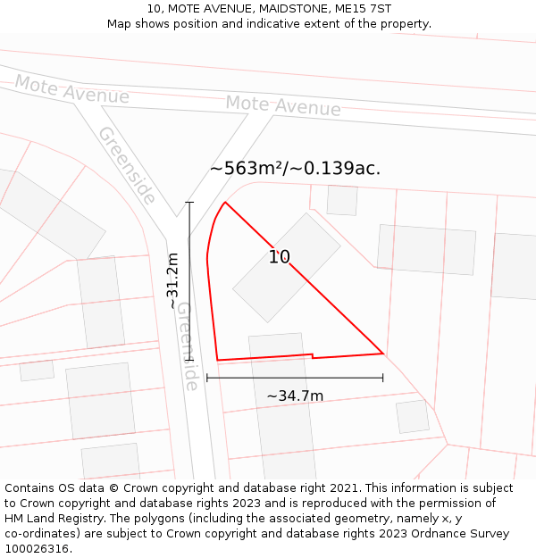 10, MOTE AVENUE, MAIDSTONE, ME15 7ST: Plot and title map