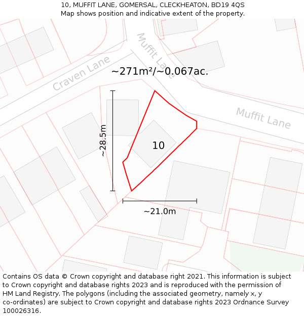 10, MUFFIT LANE, GOMERSAL, CLECKHEATON, BD19 4QS: Plot and title map