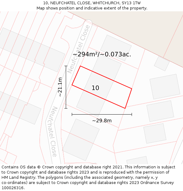 10, NEUFCHATEL CLOSE, WHITCHURCH, SY13 1TW: Plot and title map