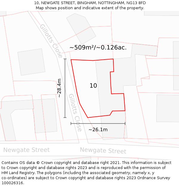 10, NEWGATE STREET, BINGHAM, NOTTINGHAM, NG13 8FD: Plot and title map