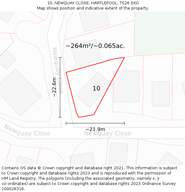 10, NEWQUAY CLOSE, HARTLEPOOL, TS26 0XG: Plot and title map