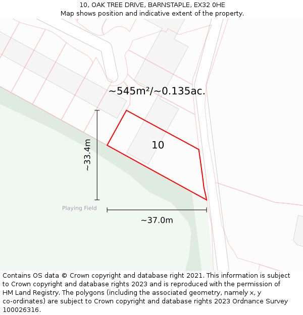 10, OAK TREE DRIVE, BARNSTAPLE, EX32 0HE: Plot and title map