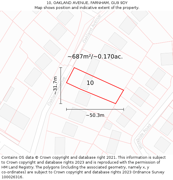 10, OAKLAND AVENUE, FARNHAM, GU9 9DY: Plot and title map