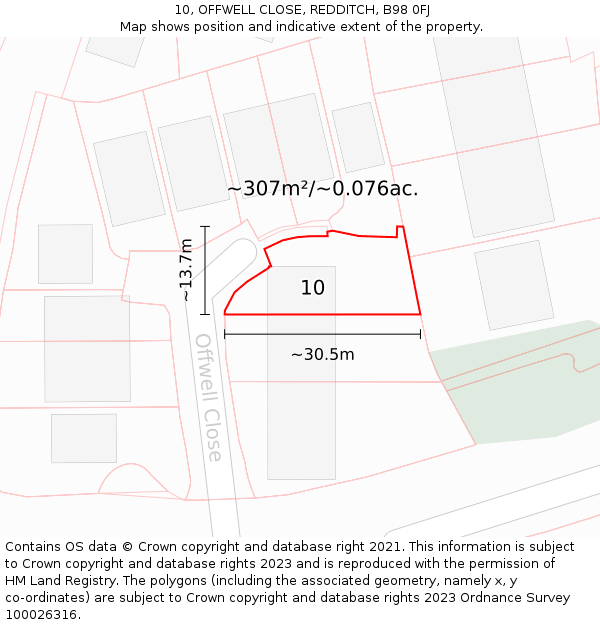 10, OFFWELL CLOSE, REDDITCH, B98 0FJ: Plot and title map