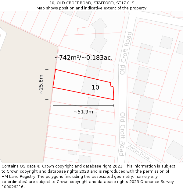 10, OLD CROFT ROAD, STAFFORD, ST17 0LS: Plot and title map