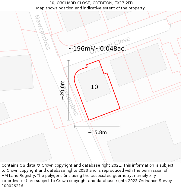 10, ORCHARD CLOSE, CREDITON, EX17 2FB: Plot and title map