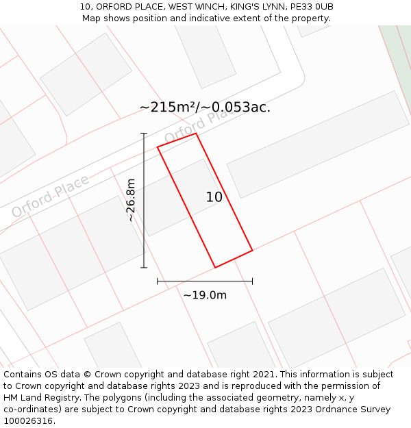 10, ORFORD PLACE, WEST WINCH, KING'S LYNN, PE33 0UB: Plot and title map