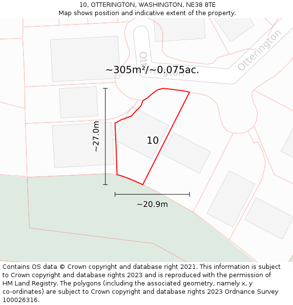 10, OTTERINGTON, WASHINGTON, NE38 8TE: Plot and title map