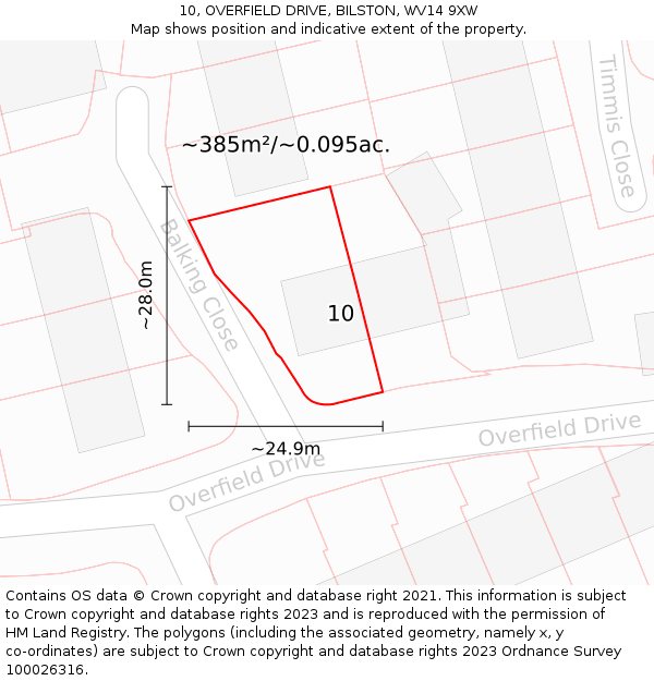 10, OVERFIELD DRIVE, BILSTON, WV14 9XW: Plot and title map