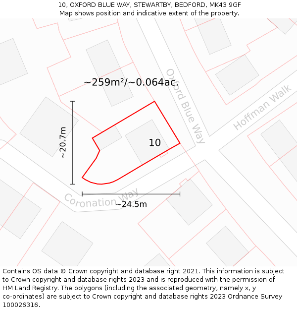 10, OXFORD BLUE WAY, STEWARTBY, BEDFORD, MK43 9GF: Plot and title map