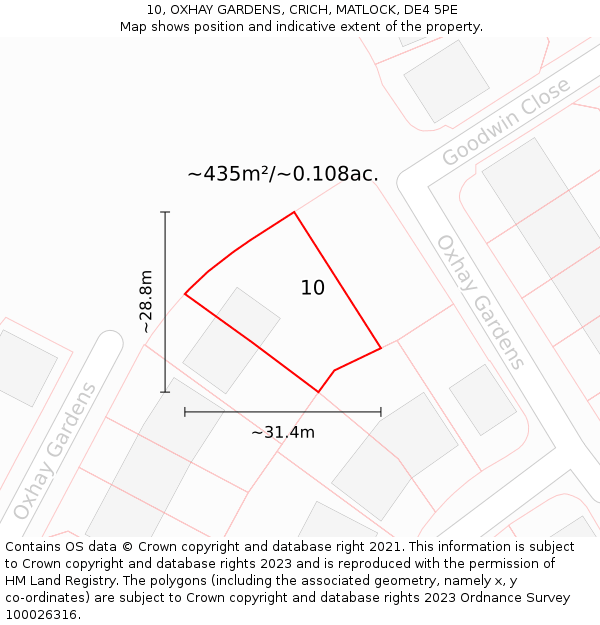 10, OXHAY GARDENS, CRICH, MATLOCK, DE4 5PE: Plot and title map