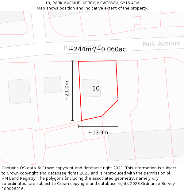 10, PARK AVENUE, KERRY, NEWTOWN, SY16 4DA: Plot and title map