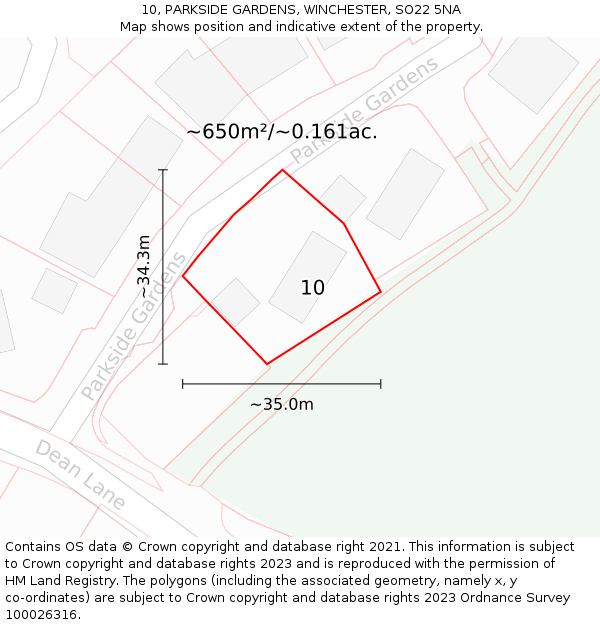 10, PARKSIDE GARDENS, WINCHESTER, SO22 5NA: Plot and title map