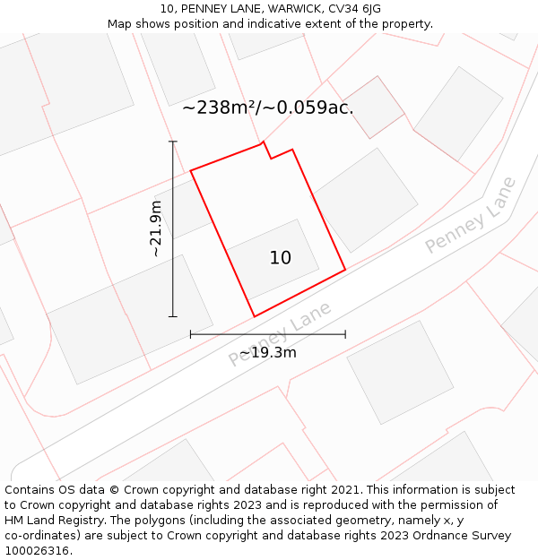 10, PENNEY LANE, WARWICK, CV34 6JG: Plot and title map