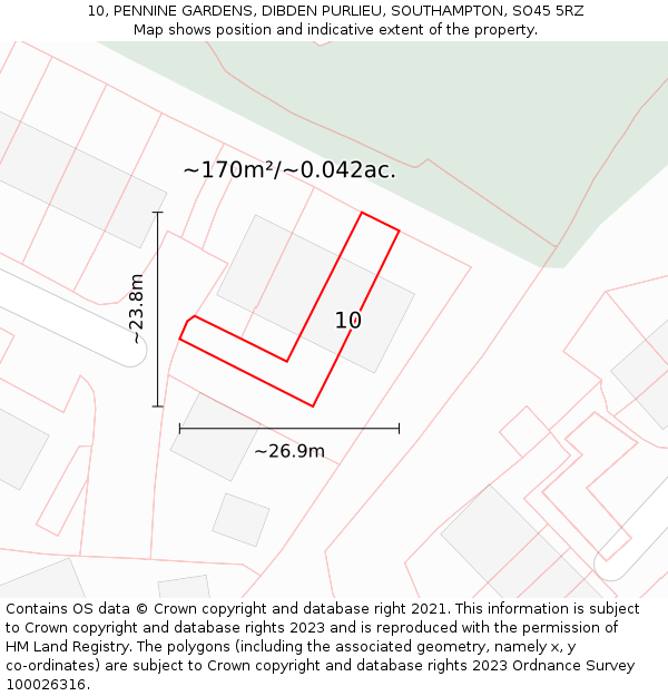 10, PENNINE GARDENS, DIBDEN PURLIEU, SOUTHAMPTON, SO45 5RZ: Plot and title map