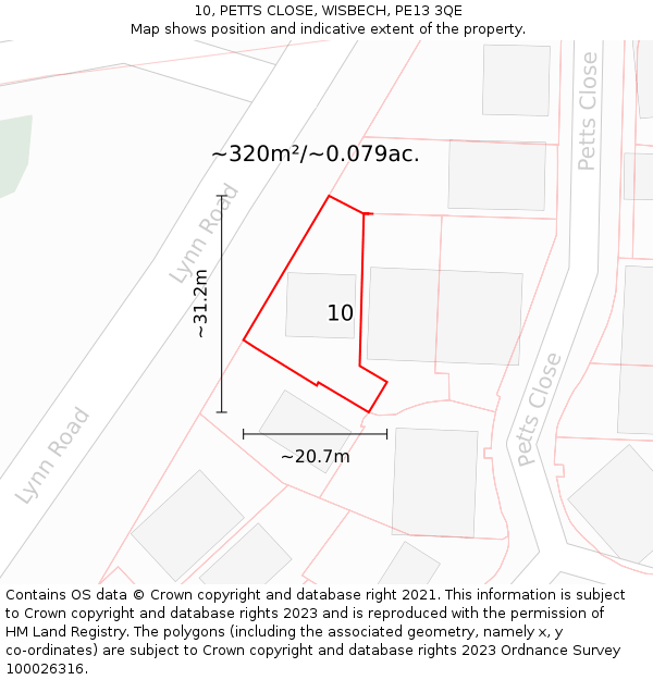 10, PETTS CLOSE, WISBECH, PE13 3QE: Plot and title map