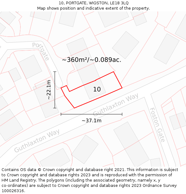 10, PORTGATE, WIGSTON, LE18 3LQ: Plot and title map