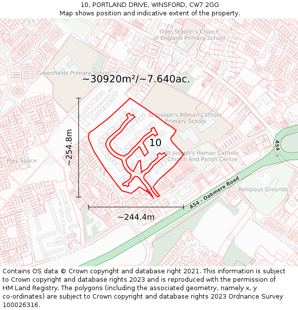 10, PORTLAND DRIVE, WINSFORD, CW7 2GG: Plot and title map