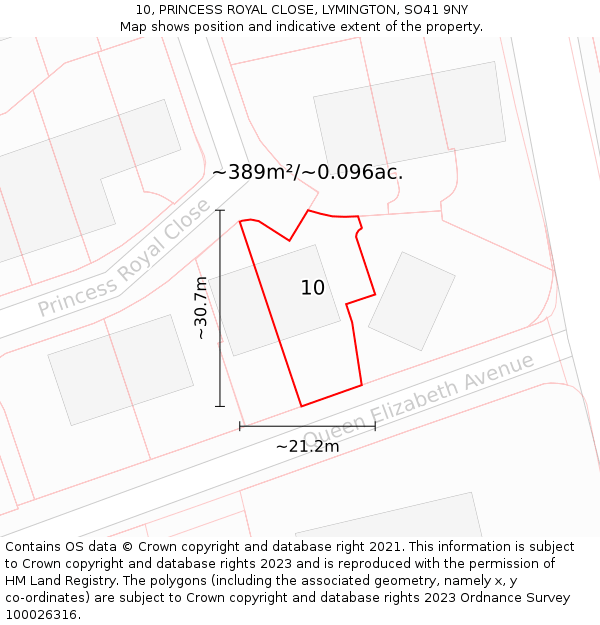 10, PRINCESS ROYAL CLOSE, LYMINGTON, SO41 9NY: Plot and title map