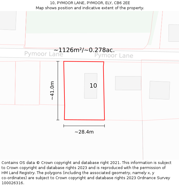 10, PYMOOR LANE, PYMOOR, ELY, CB6 2EE: Plot and title map