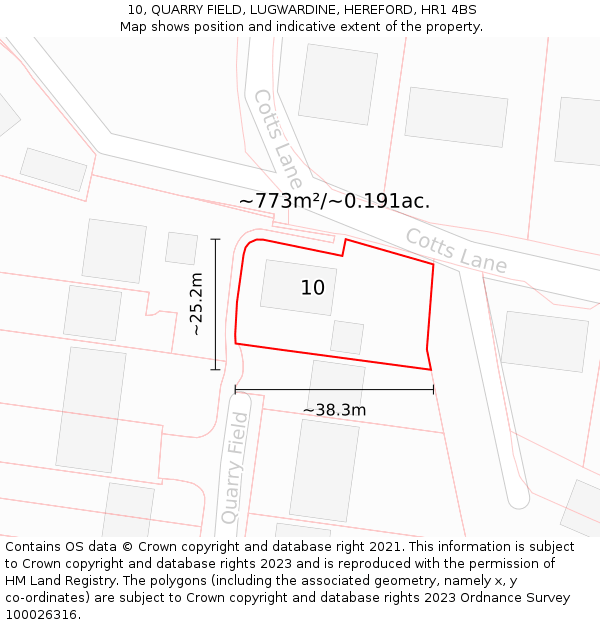 10, QUARRY FIELD, LUGWARDINE, HEREFORD, HR1 4BS: Plot and title map