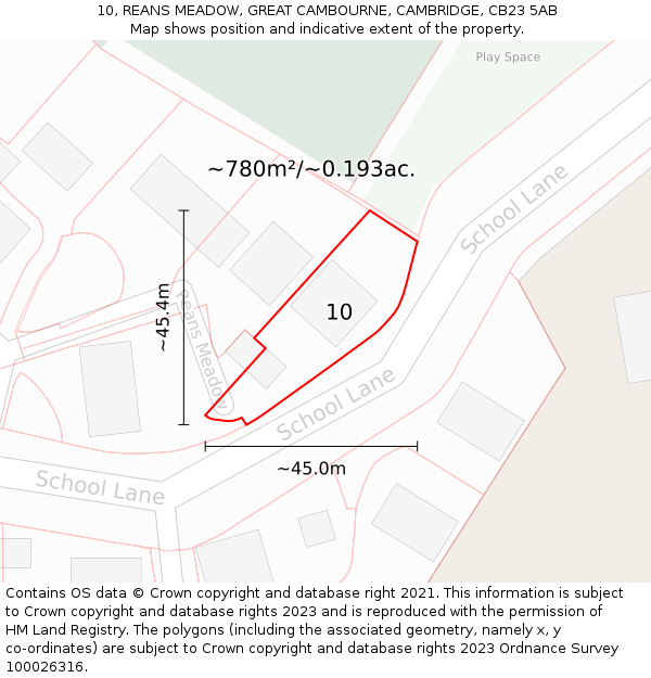 10, REANS MEADOW, GREAT CAMBOURNE, CAMBRIDGE, CB23 5AB: Plot and title map