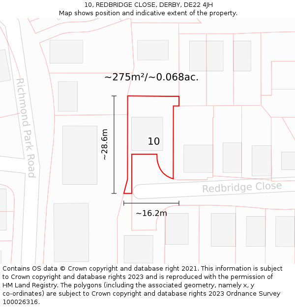 10, REDBRIDGE CLOSE, DERBY, DE22 4JH: Plot and title map