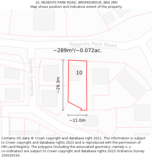 10, REGENTS PARK ROAD, BROMSGROVE, B60 2RN: Plot and title map