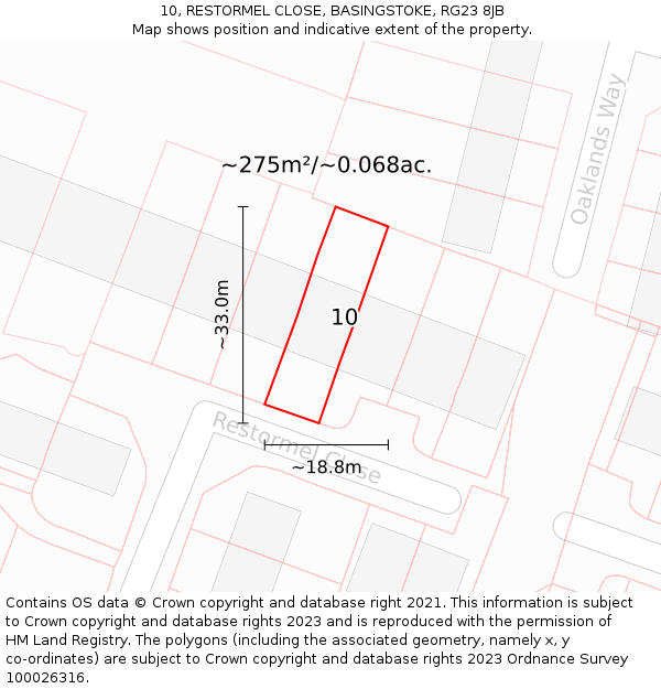 10, RESTORMEL CLOSE, BASINGSTOKE, RG23 8JB: Plot and title map