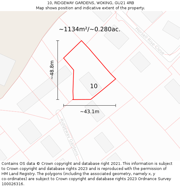 10, RIDGEWAY GARDENS, WOKING, GU21 4RB: Plot and title map