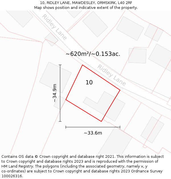 10, RIDLEY LANE, MAWDESLEY, ORMSKIRK, L40 2RF: Plot and title map