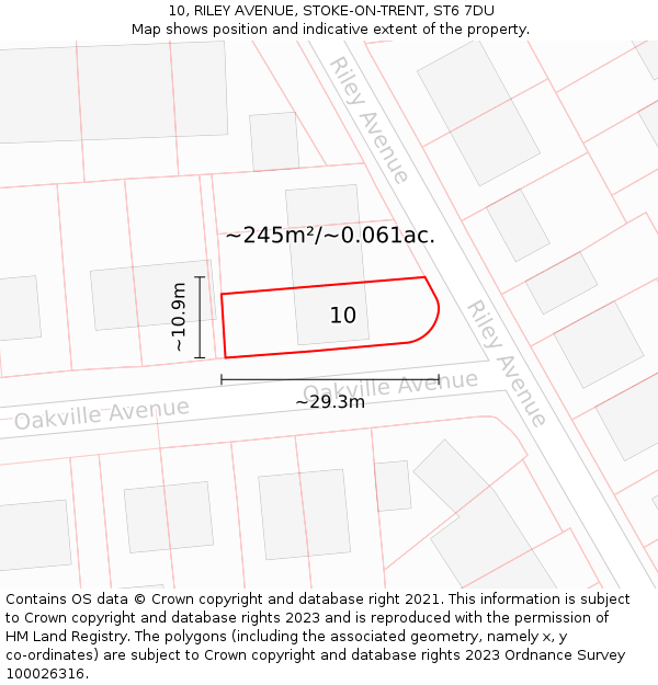 10, RILEY AVENUE, STOKE-ON-TRENT, ST6 7DU: Plot and title map