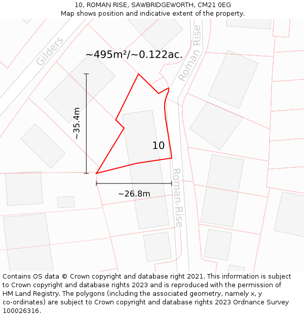 10, ROMAN RISE, SAWBRIDGEWORTH, CM21 0EG: Plot and title map