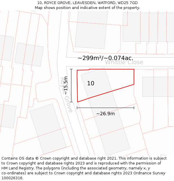 10, ROYCE GROVE, LEAVESDEN, WATFORD, WD25 7GD: Plot and title map