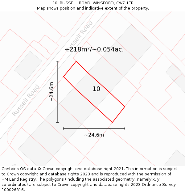 10, RUSSELL ROAD, WINSFORD, CW7 1EP: Plot and title map