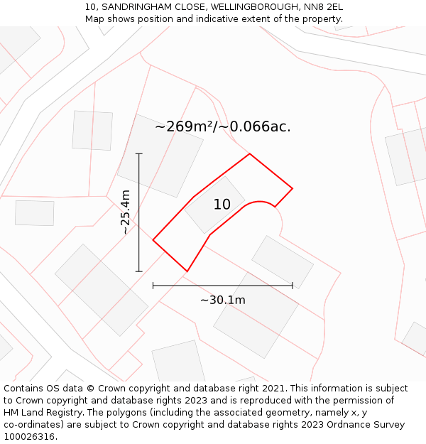 10, SANDRINGHAM CLOSE, WELLINGBOROUGH, NN8 2EL: Plot and title map